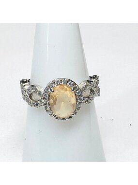 Ring Size 7,  pink stone, silver color band, feminine, contemporary, fashion